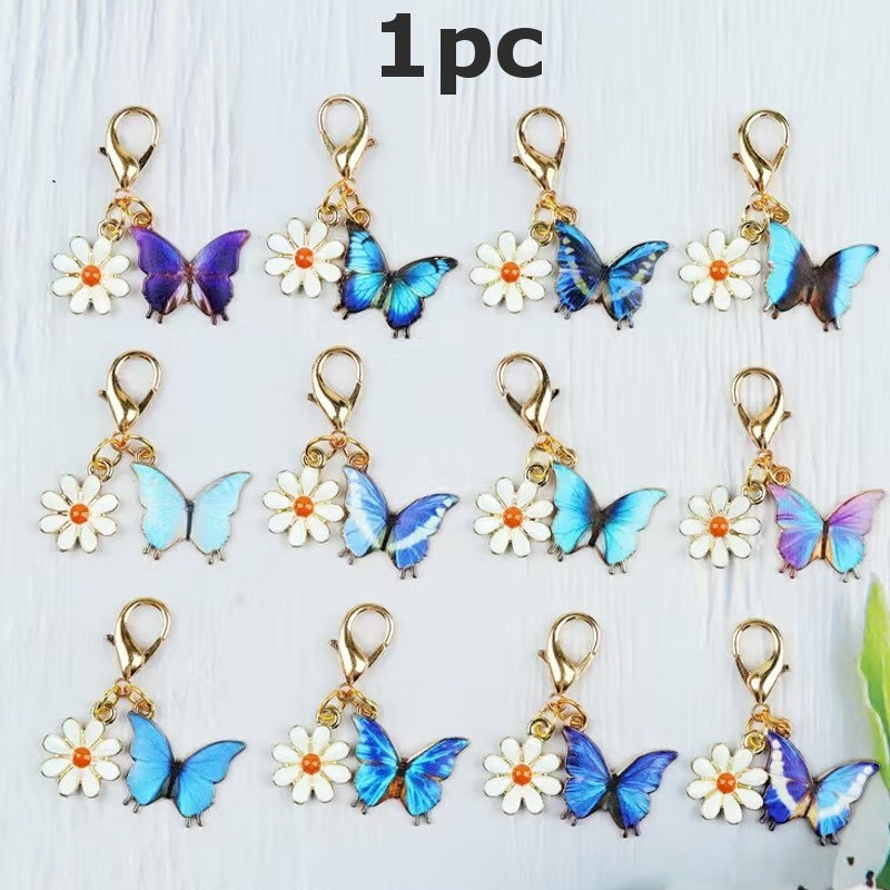 Mini Metal Purple/ Blue Butterfly & Daisy Keyring Premium Keychain Gift UK