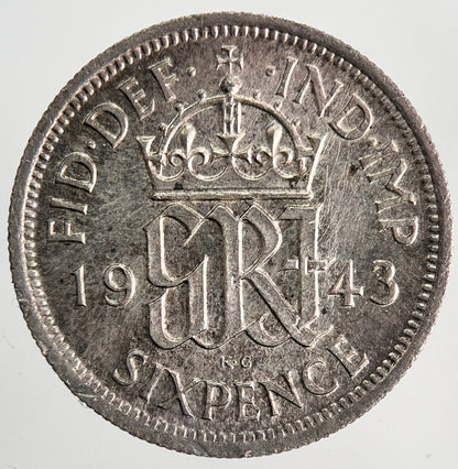1943 George VI British Sixpence Silver Coin | Very High Grade | a9766