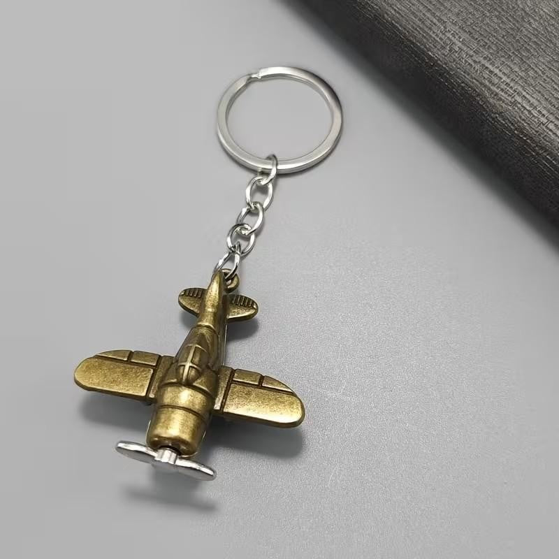 Mini Metal Aeroplane With Rotating Propeller Keyring Premium Keychain Gift UK