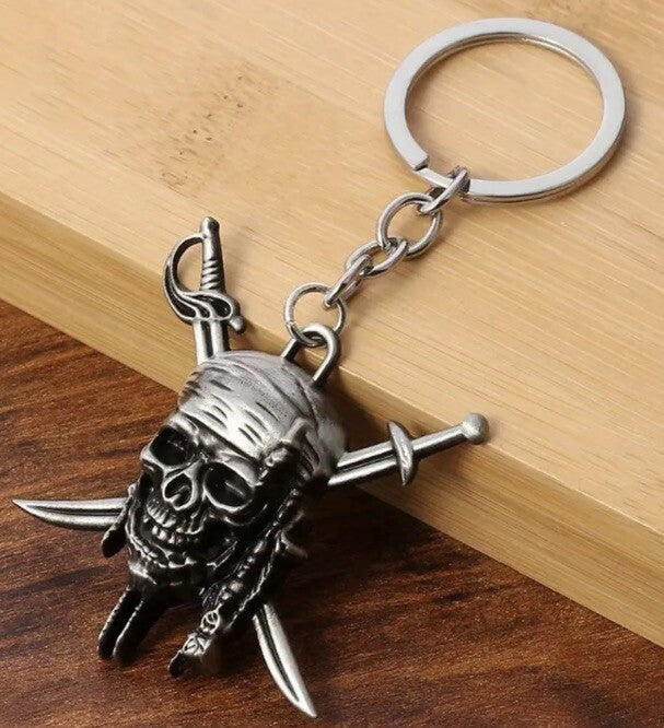 Mini Metal Pirate Skull Shaped Keyring Premium Keychain Gift UK