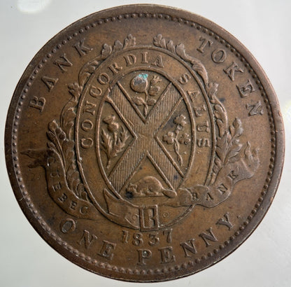 1837 Bank Of Canada One Penny Token Coin | Very High Grade