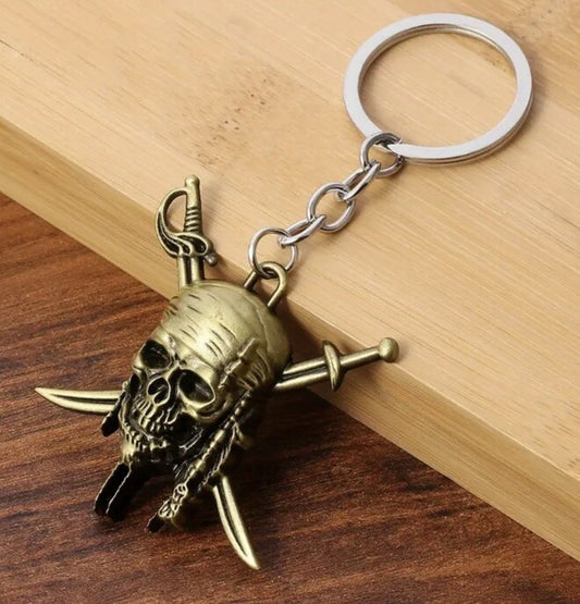 Mini Metal Pirate Skull Shaped Keyring Premium Keychain Gift UK