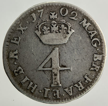 1702 William III 3rd Maundy Four - Pence Silver Coin | Fine Collectable Grade