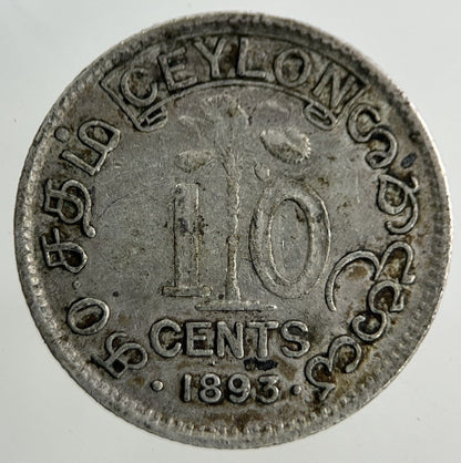 1893 Ceylon 10 Cents Silver Coin | Collectable Grade