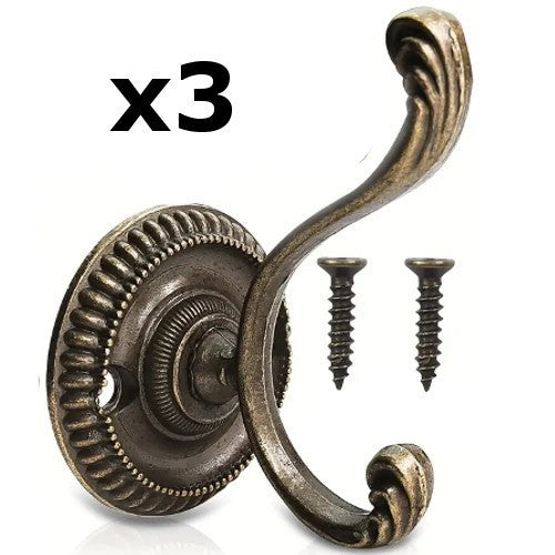 x3 Metal Antiqued Retro Clothing Coat Door Hook Wall Mounted Hanging Holder