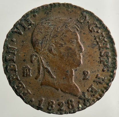 1828 Spain 2 Maravedis Coin | Very High Grade