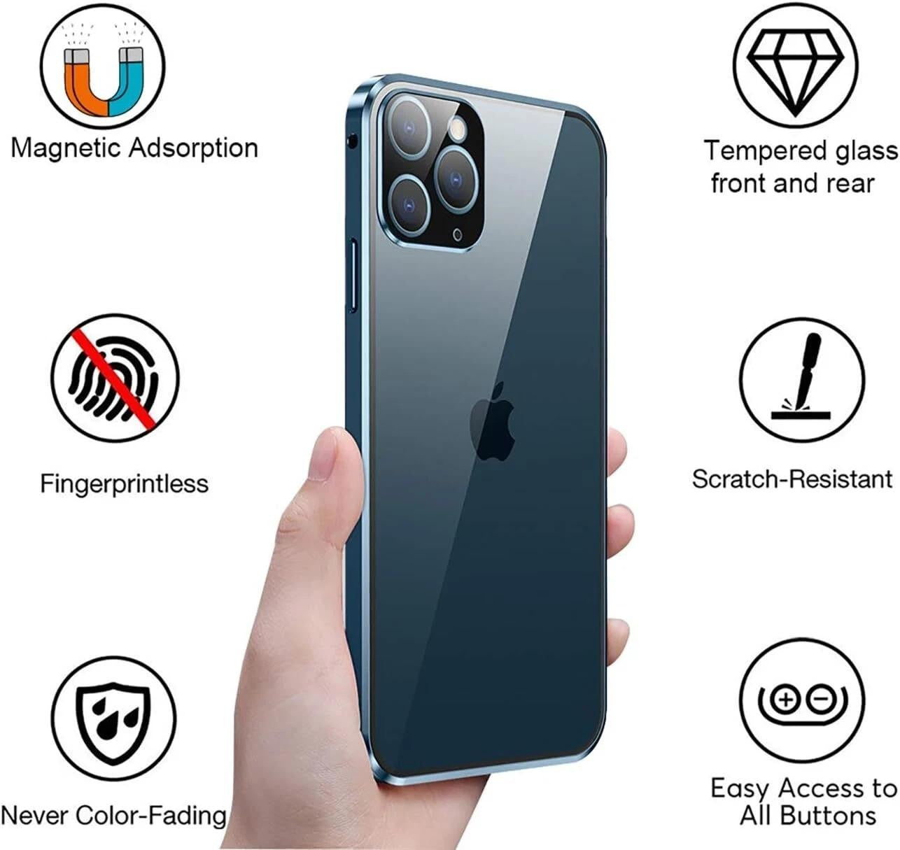 iPhone 11 Pro Max Gold 360 Magnetic Tempered Glass Protective Case