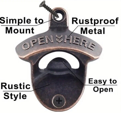Metal Wall Mounted Beer Bottle Opener Traditional Pub Design / Rustic Retro
