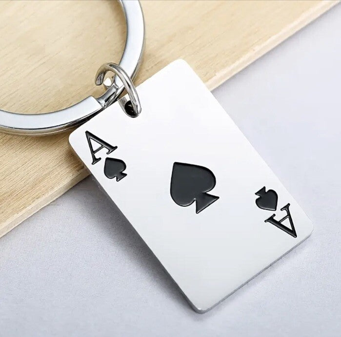 Mini Metal Black Ace Playing Card Keyring Premium Keychain Gift UK