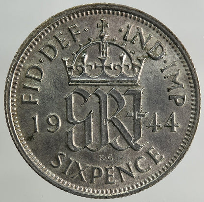 1944 George VI Sixpence Silver Coin | Very High Grade