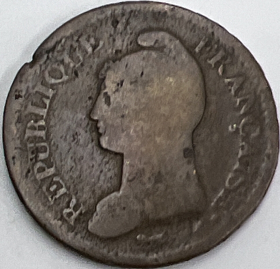 France Un Dacime Lan 7 Copper Coin | Fair Grade