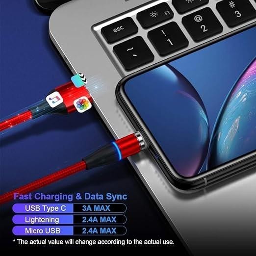 3 in 1 Magnetic USB Cable Charging Cable Multi Charger iPhone Lightening Type C