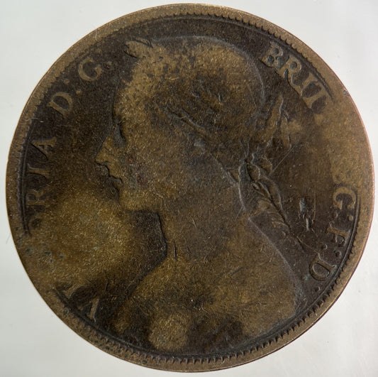1893 Victoria One Penny Coin | Worn Grade