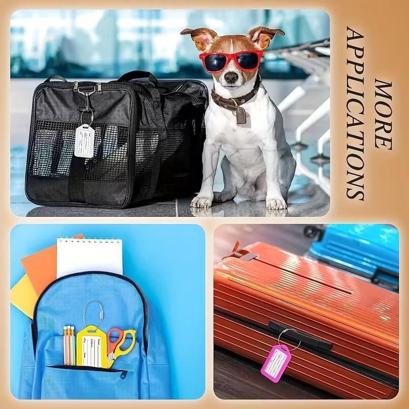 2 x Travel Luggage Black Address Label Identifier Tags Heavy Duty Keychain Lock