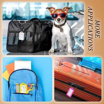2 x Travel Luggage Black Address Label Identifier Tags Heavy Duty Keychain Lock