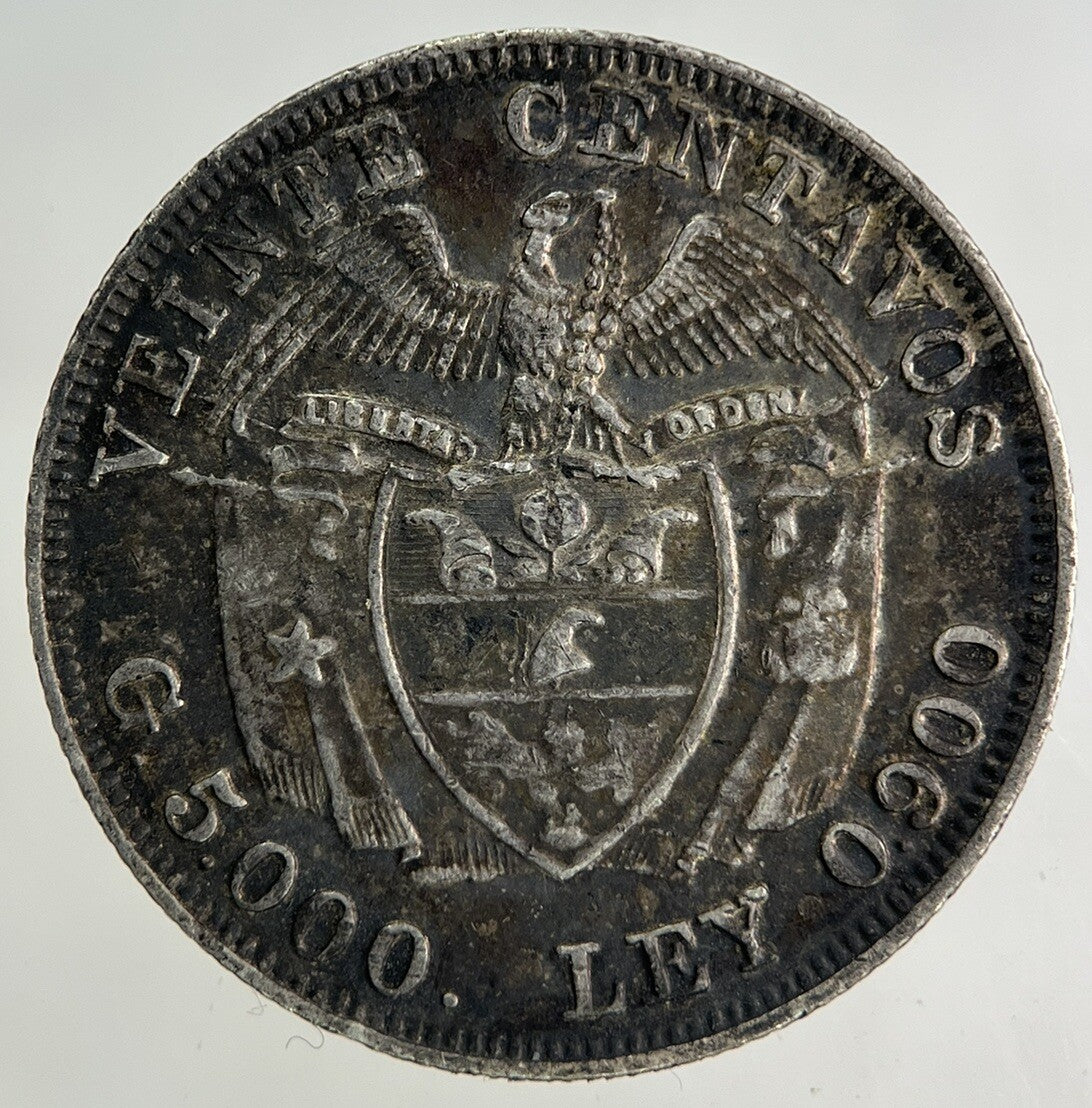 1911 Columbia Veinte 20 Centavos Silver Coin | Very High Grade
