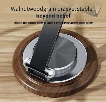 Gold Metal Phone Tablet iPad Adjustable View Angle Stand With A Wood Walnut Base