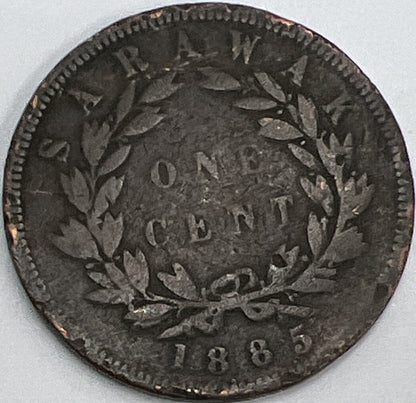 1885 One 1 Cent Sarawak | Brooke Rajah Malaysia Copper Coin | Fair Grade | a444
