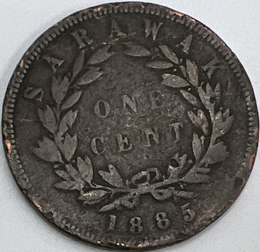 1885 One 1 Cent Sarawak | Brooke Rajah Malaysia Copper Coin | Fair Grade | a444
