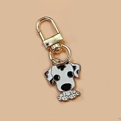 Mini Metal Black & White Dalmatian Dog Charm Keyring Keychain Gift UK