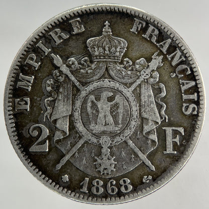 1868 France 2 Francs Silver Coin | Fine Collectable Grade