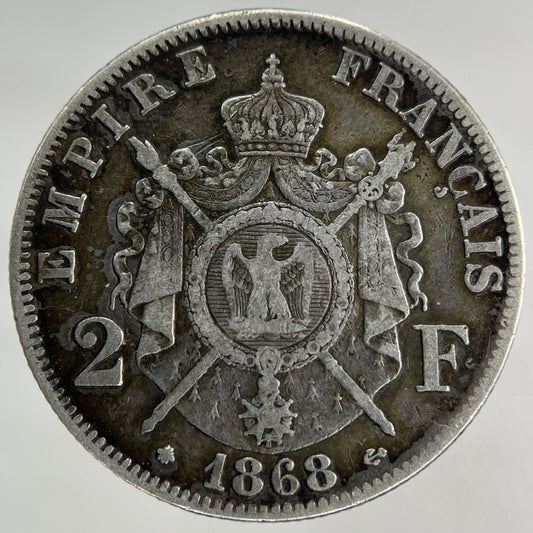 1868 France 2 Francs Silver Coin | Fine Collectable Grade