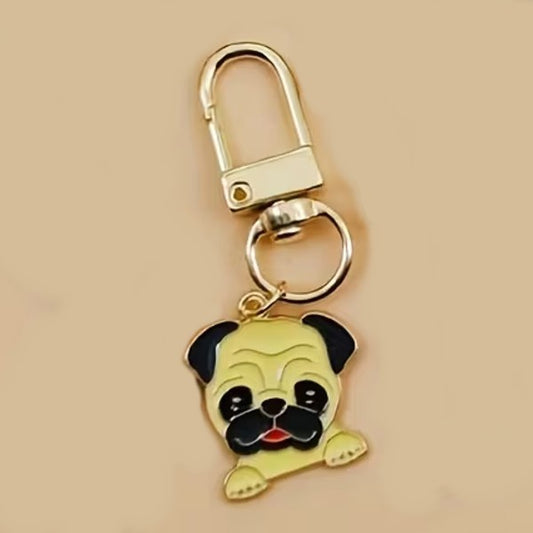 Mini Metal Pug Dog Charm Keyring Keychain Gift UK