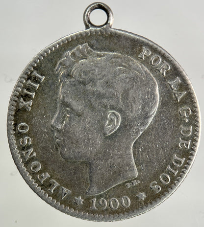 1900 Spain 1 Un Peseta Silver Coin | Fine Collectable Grade