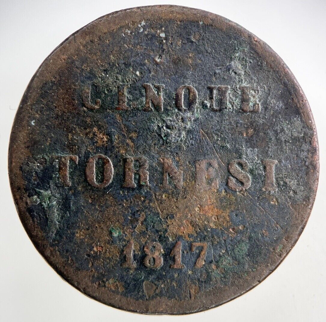 1817 Naples Sicily 5 Cinque Tornesi Coin | Collectable Grade