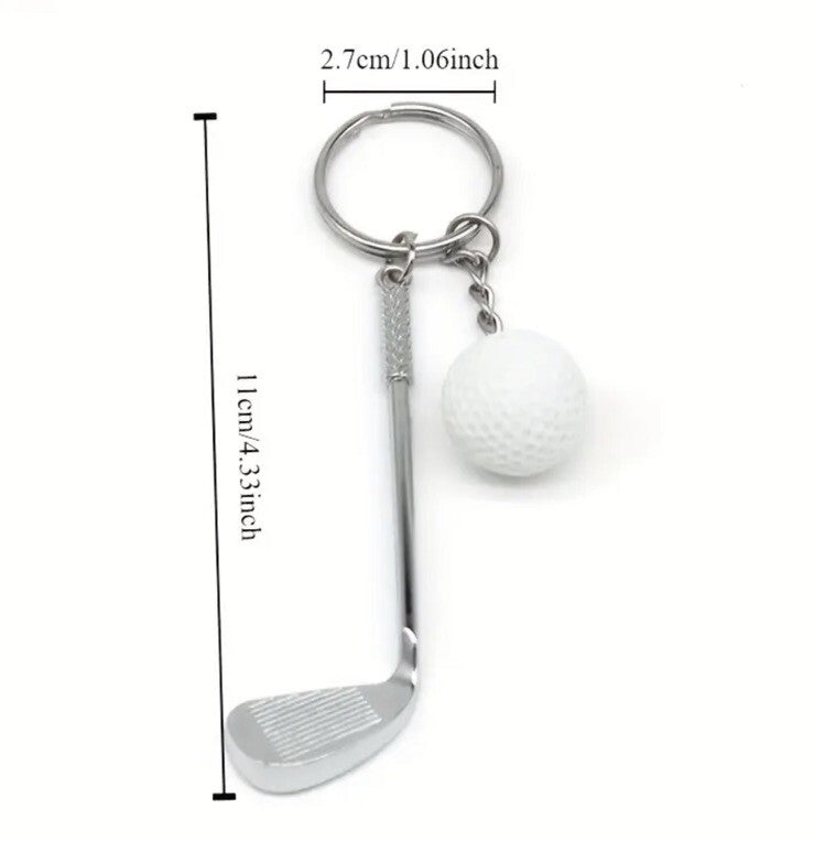 Mini Metal Golf Club & Ball Shaped Keyring Premium Keychain Gift UK