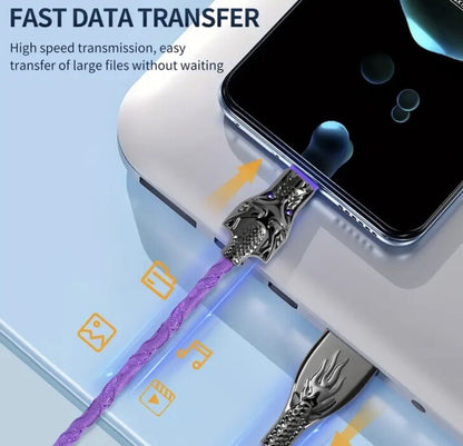 Blue Glowing Dragon USB A To Type C Cable 100W Fast Charger Data Transfer 1M