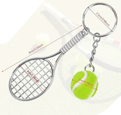 Mini Tennis Racket & Ball Shaped Keyring Premium Keychain Gift UK