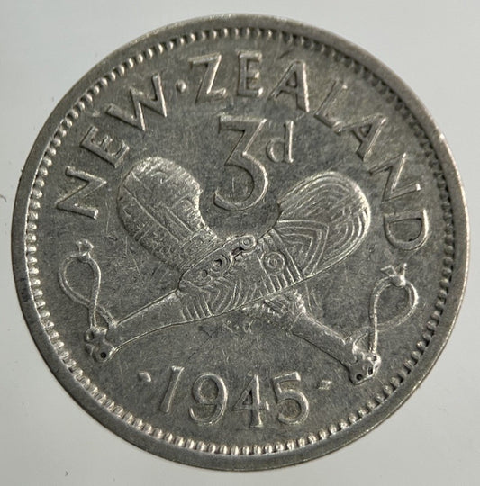 1945 New Zealand Threepence Silver Coin | Fine Collectable Grade