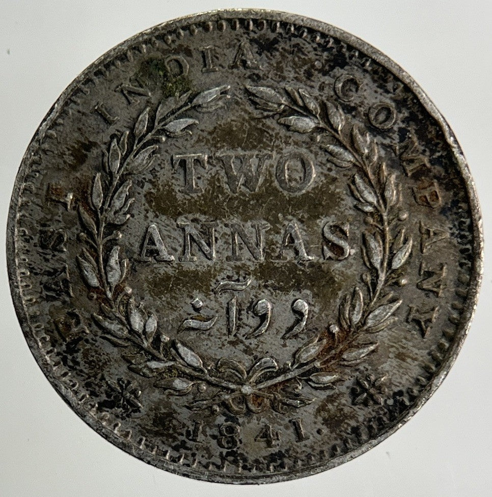 1841 East India Company Two 2 Annas Silver Coin | Fine Collectable Grade