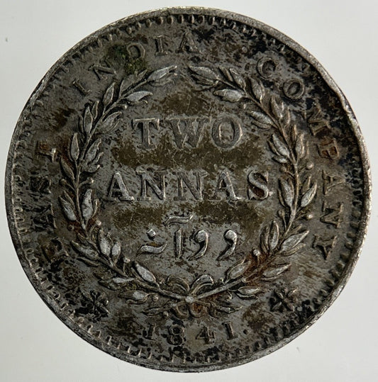 1841 East India Company Two 2 Annas Silver Coin | Fine Collectable Grade