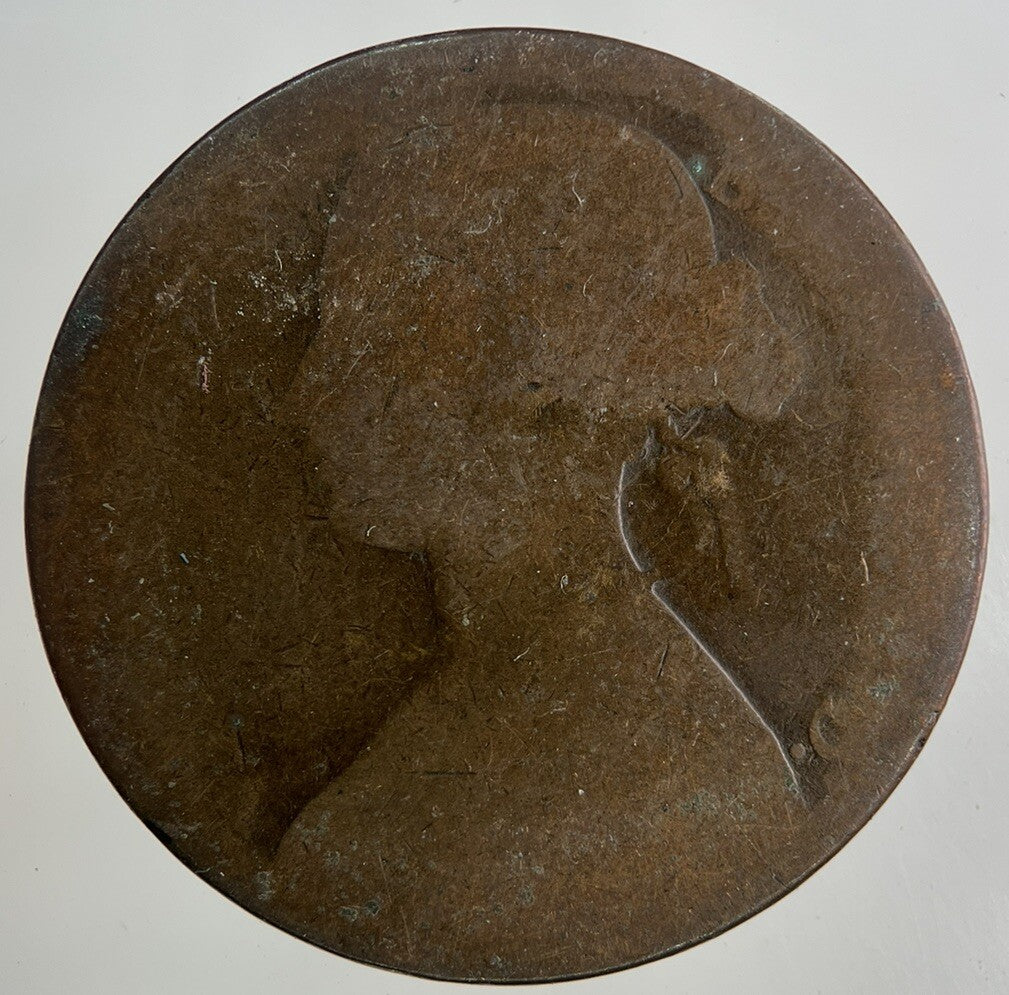 1862 Victoria One Penny Coin | Worn Grade