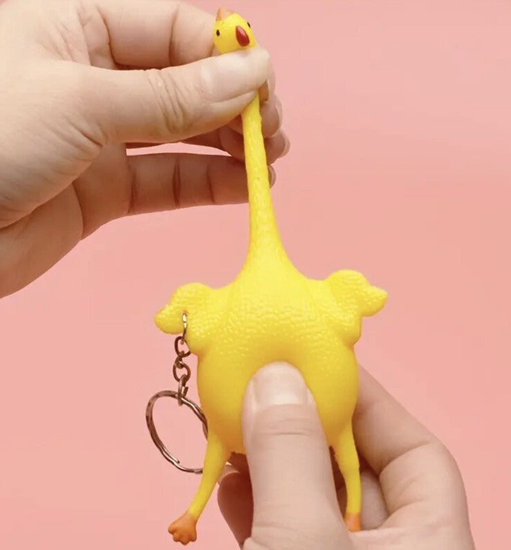 Mini Fun Chicken Laying Egg Rubber Keyring Premium Keychain Gift UK