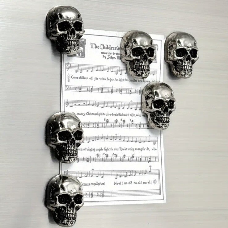 6 x Metal Gothic Skull Set Fridge Magnets Stainless Steel Premium Gift UK