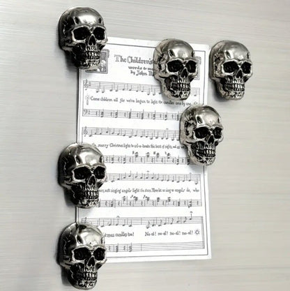 6 x Metal Gothic Skull Set Fridge Magnets Stainless Steel Premium Gift UK