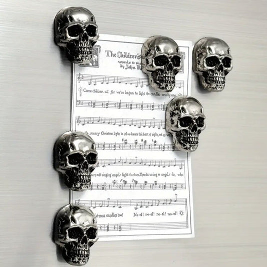 6 x Metal Gothic Skull Set Fridge Magnets Stainless Steel Premium Gift UK