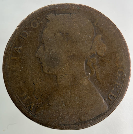 1876 - H Victoria One Penny Coin | Fair Grade