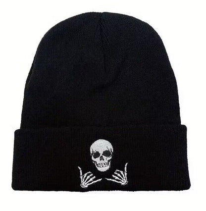 Mens Womens Casual Black Cotton Skull Cap Bobble Hat UK