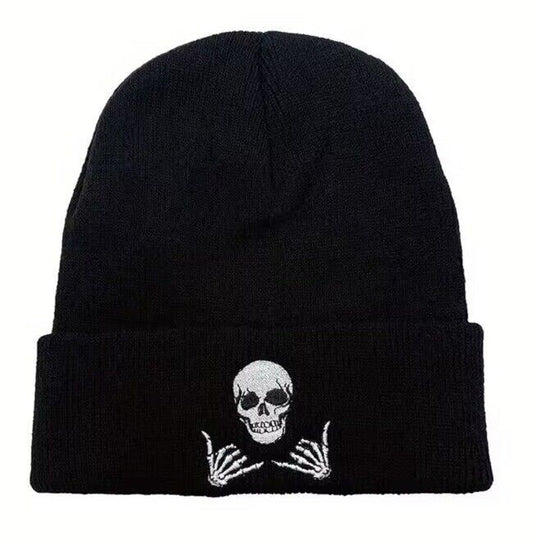 Mens Womens Casual Black Cotton Skull Cap Bobble Hat UK