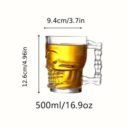 Skull Shaped 500ml Pint Glass Drinking Beer Mug Gift UK