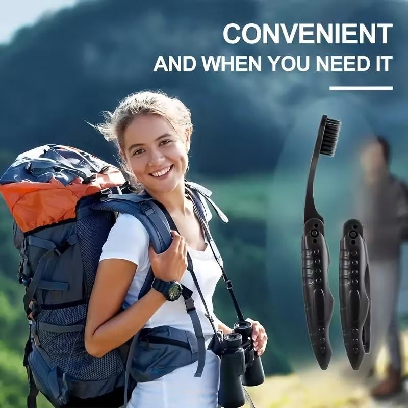 2 x Black Fold - able Folding Travel Toothbrush For Travel Camping Hiking UK