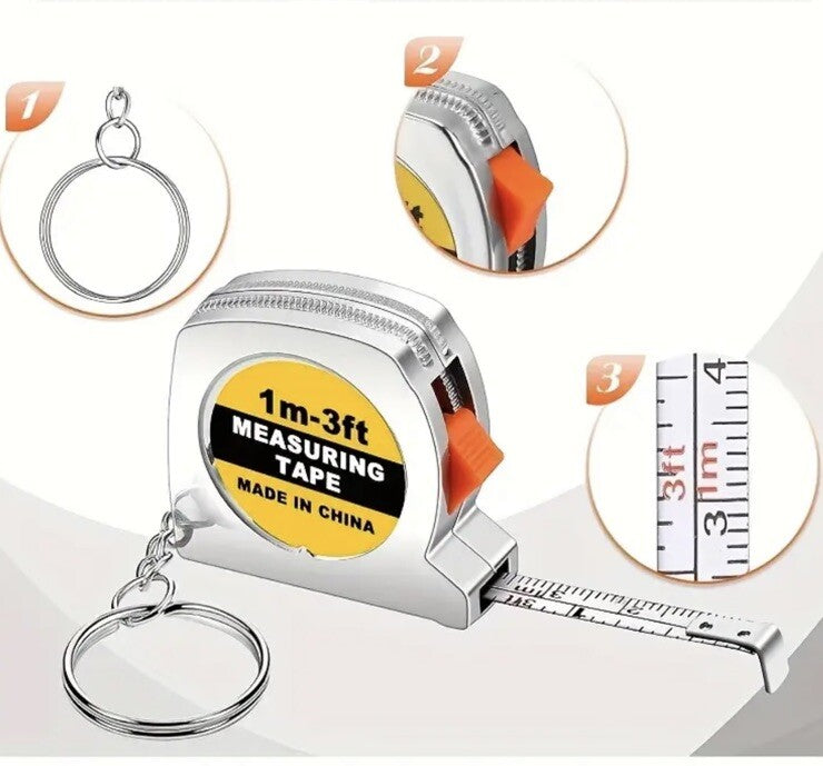 1 x Mini Tape - Measure 1 Metre / 100cm Shaped Keyring Premium Keychain Gift UK