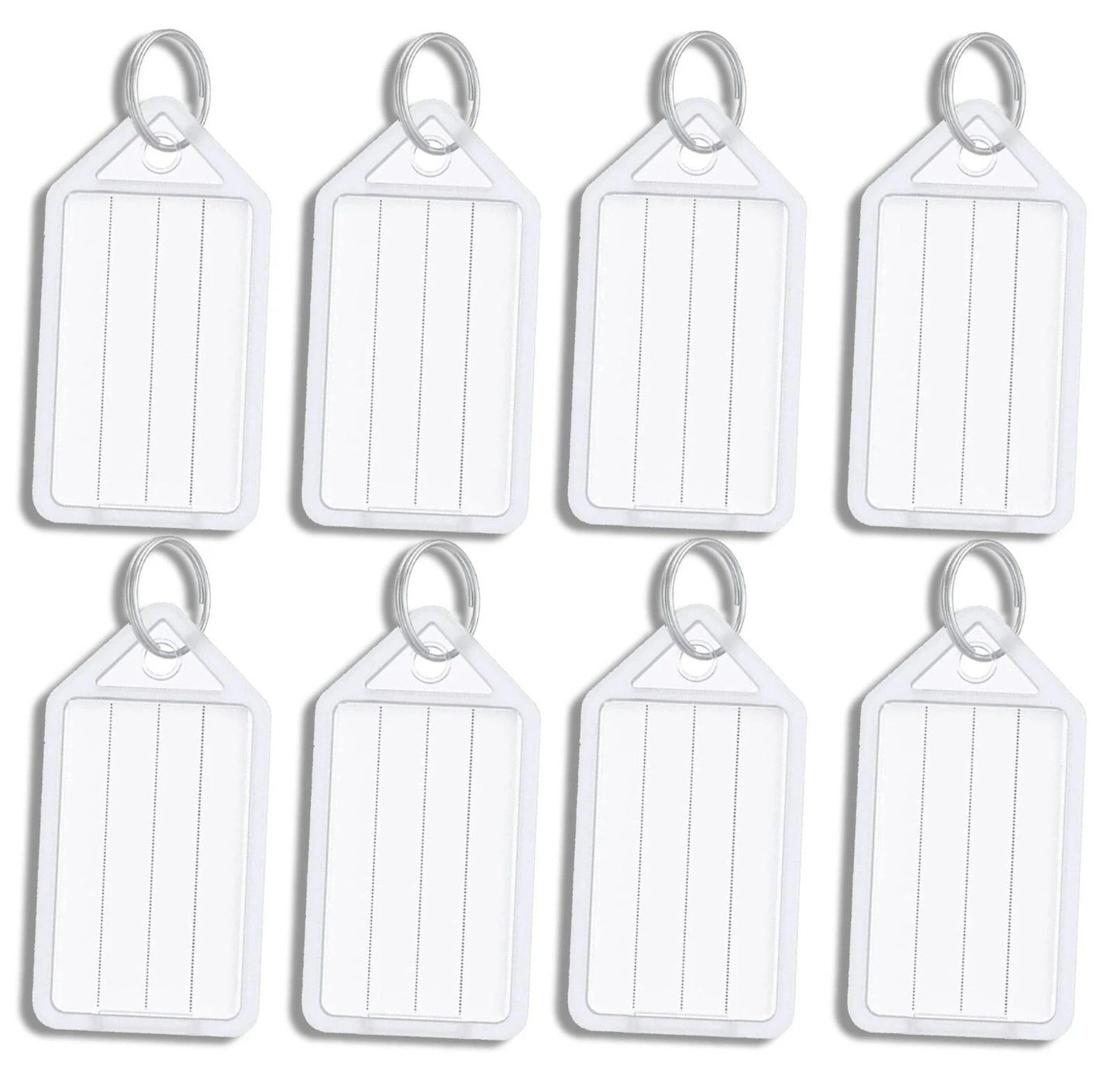 8 x Clear White Large Plastic Key - Ring ID Tags Name Label Key Fob Tag - UK Stock