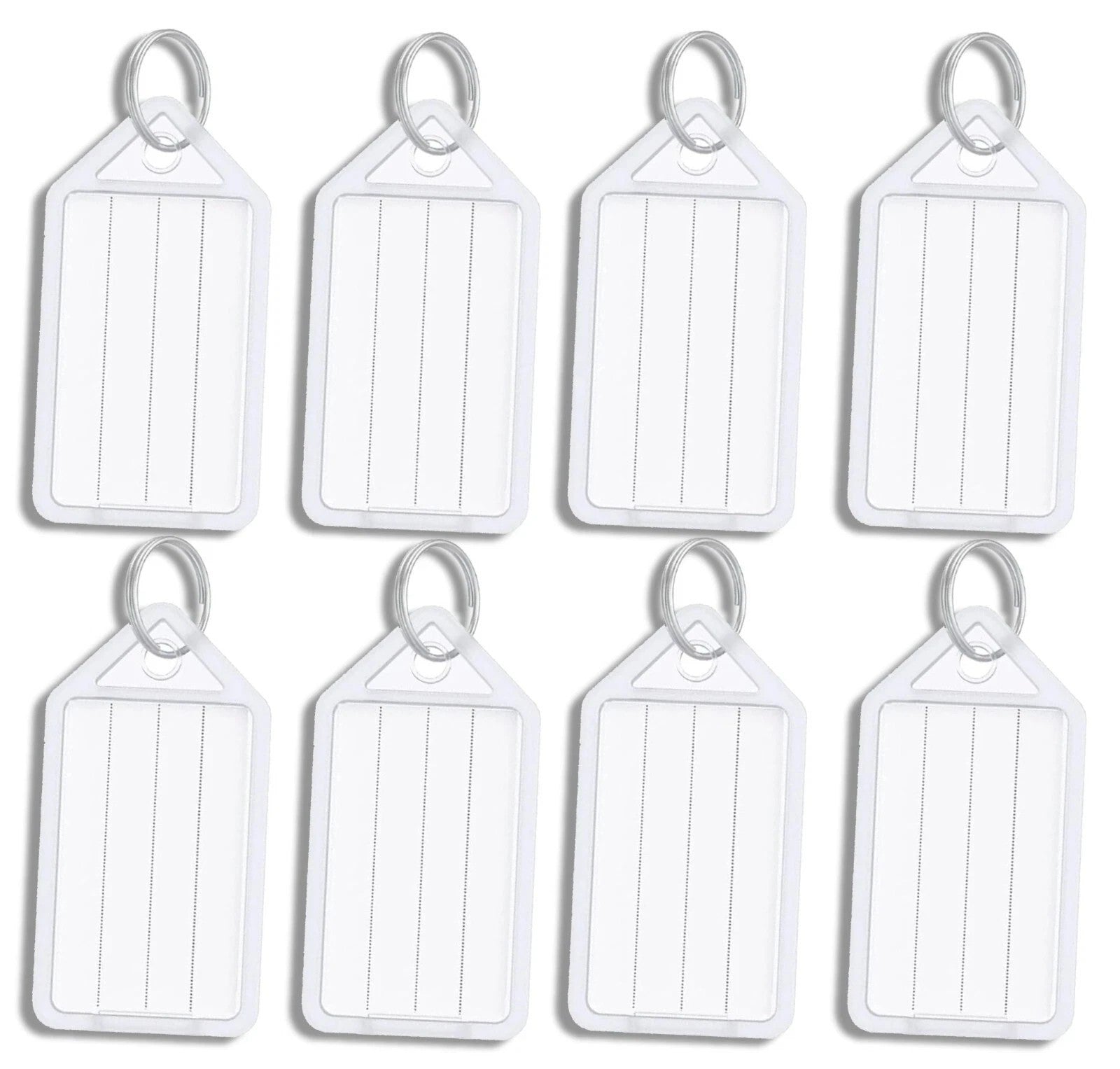 8 x Clear White Large Plastic Key - Ring ID Tags Name Label Key Fob Tag - UK Stock