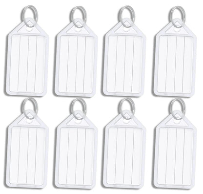 8 x Clear White Large Plastic Key - Ring ID Tags Name Label Key Fob Tag - UK Stock