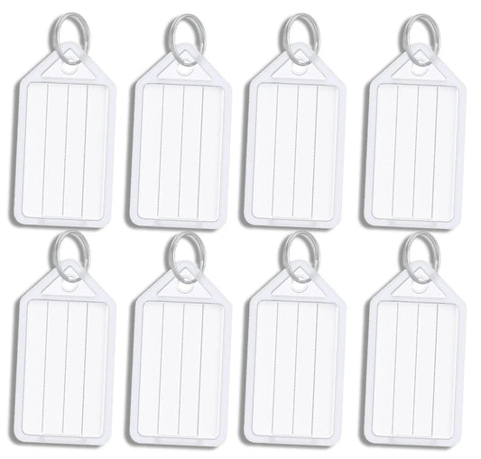 8 x Clear White Large Plastic Key - Ring ID Tags Name Label Key Fob Tag - UK Stock